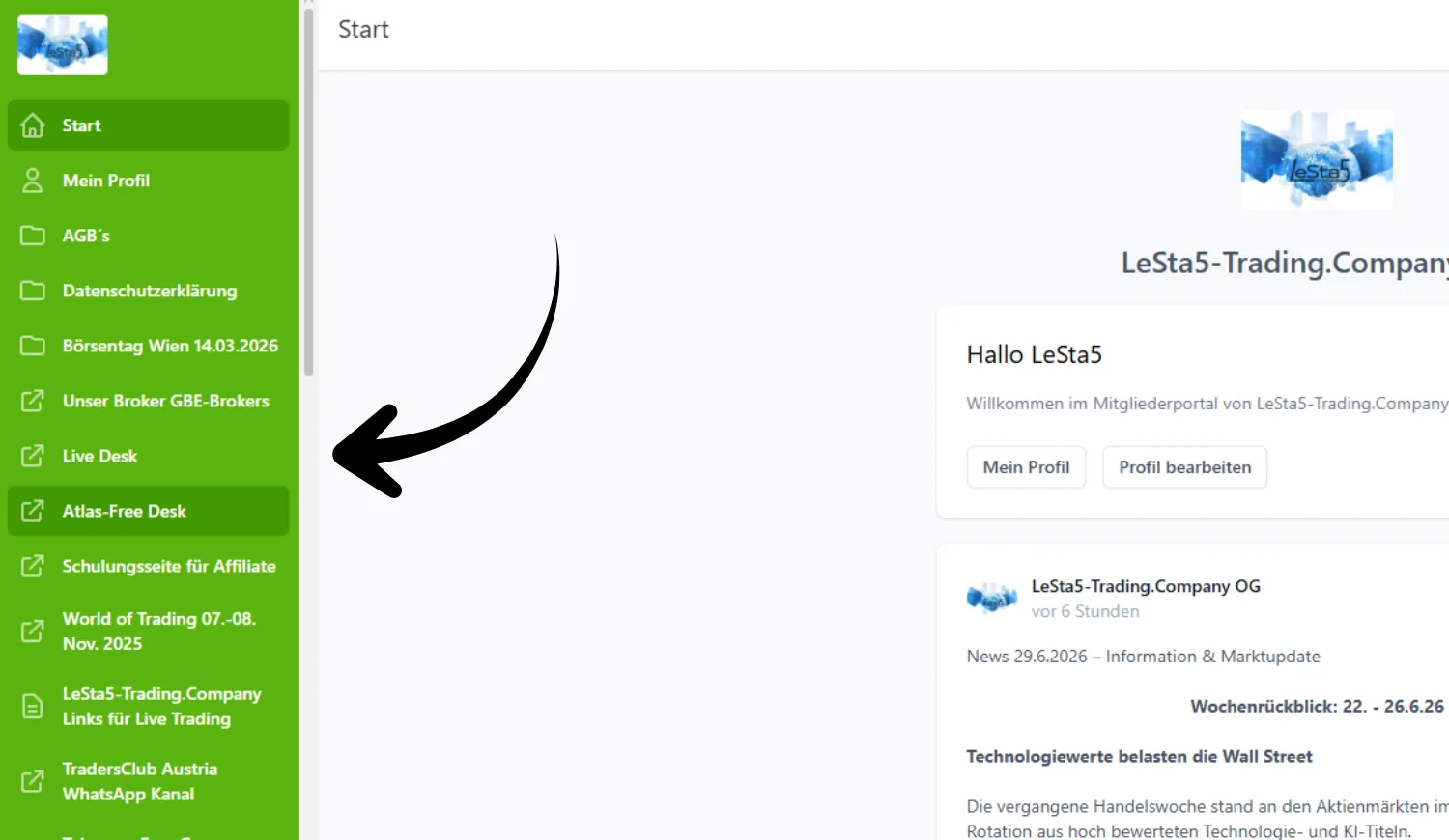 Screenshot: Webling Einstieg / Atlas-App finden