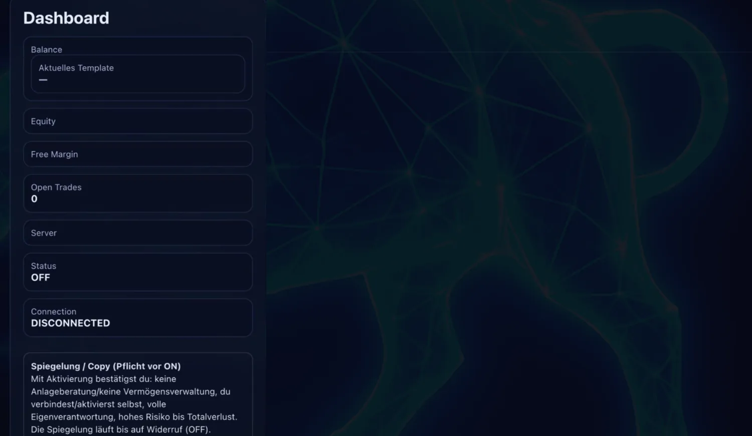 Screenshot: Core-App Innenansicht / Konto und Einstellungen